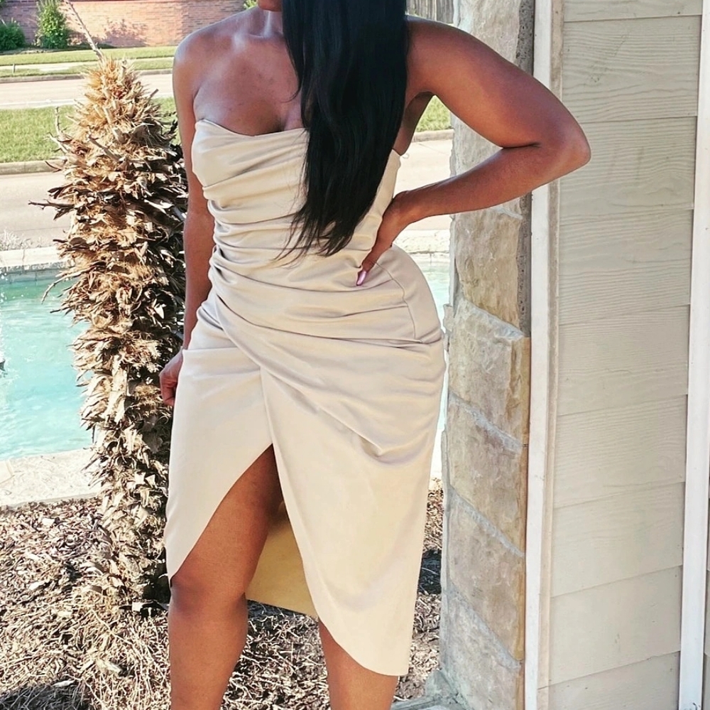 Cream Faux Leather Dress